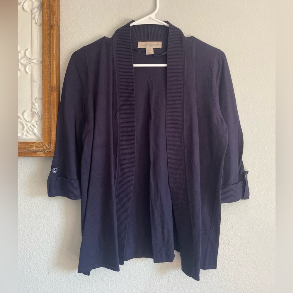 Laura Ashley women’s cardigan size PS navy blue cardigan 3/4 sleeve